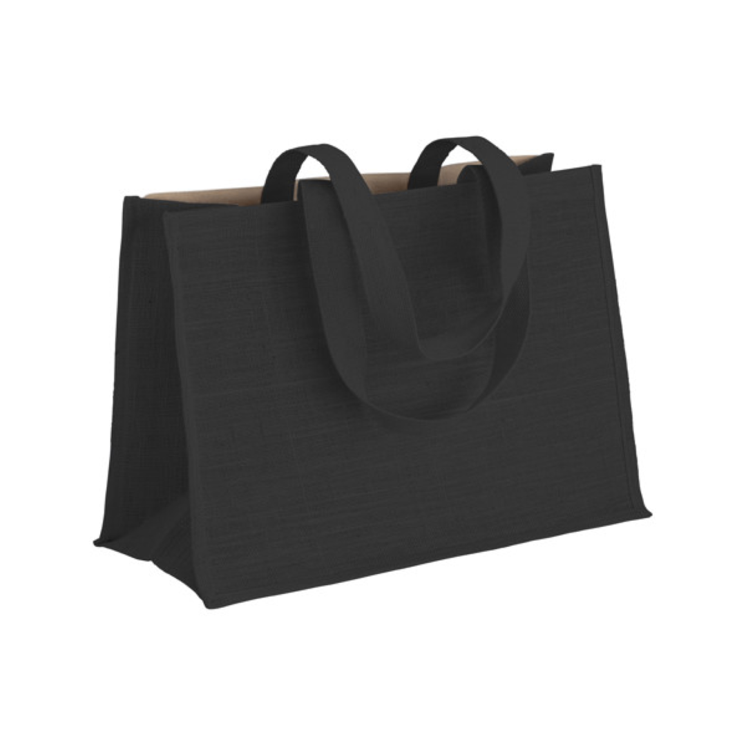 BLACK COTTON W/JUTE GUSSET BAG